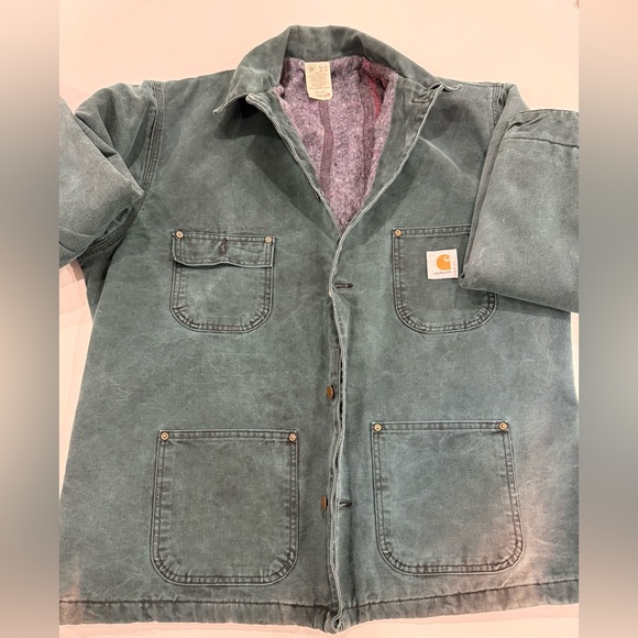 Vintage 1990’s Carhartt Dark Teal Blanket-Lined Barn/ Chore Coat Jacket Size L - Picture 2 of 14